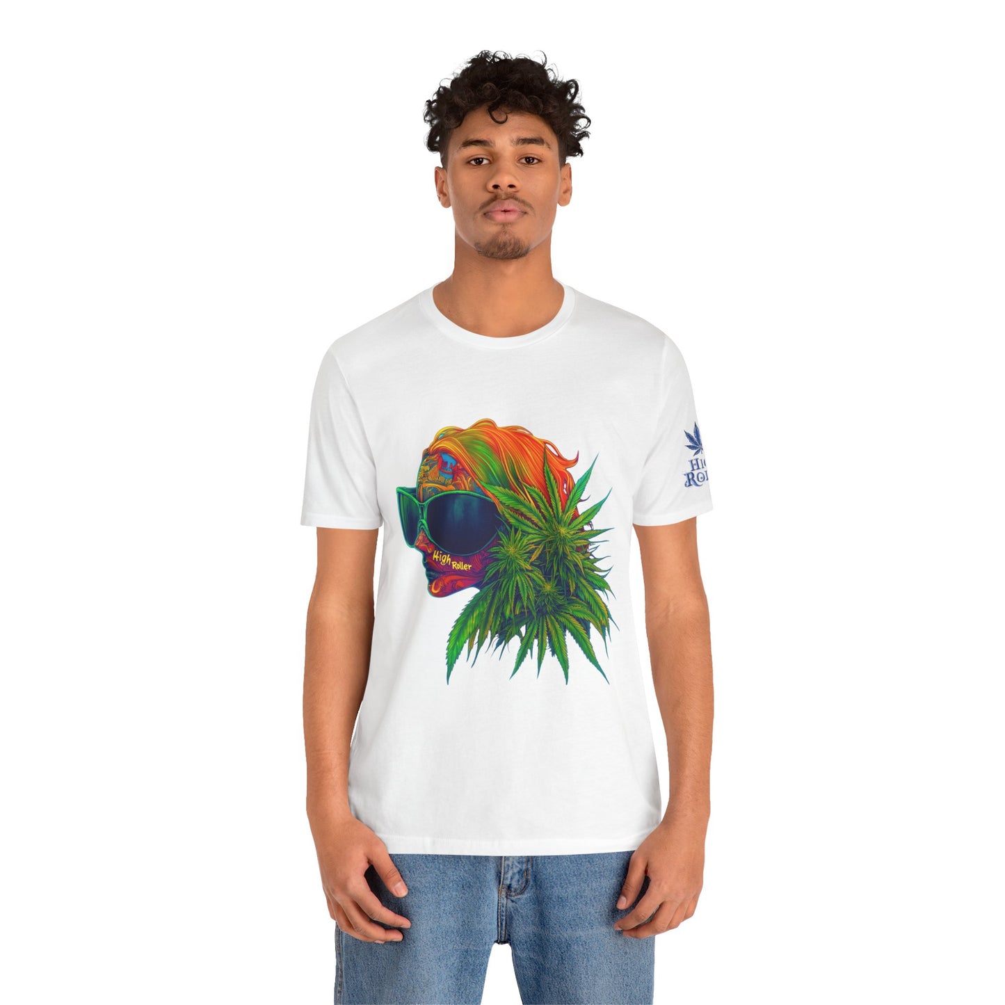 Psychedelic Cannabis Skull Tee - Neon Profile Art Design | High Roller