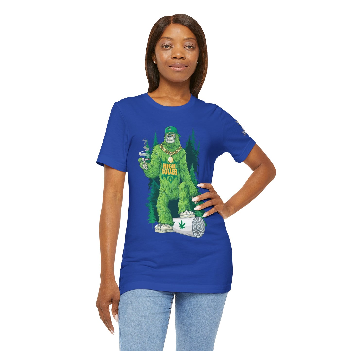 Bigfoot HIGH ROLLER Halloween Cannabis Forest T-Shirt - Premium Sasquatch Lifestyle Legend 420 Apparel