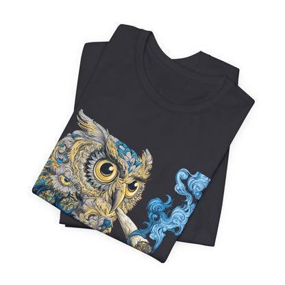 Baroque Owl Tee - Premium Airlume Cotton Cannabis Culture Ornate Bird Art