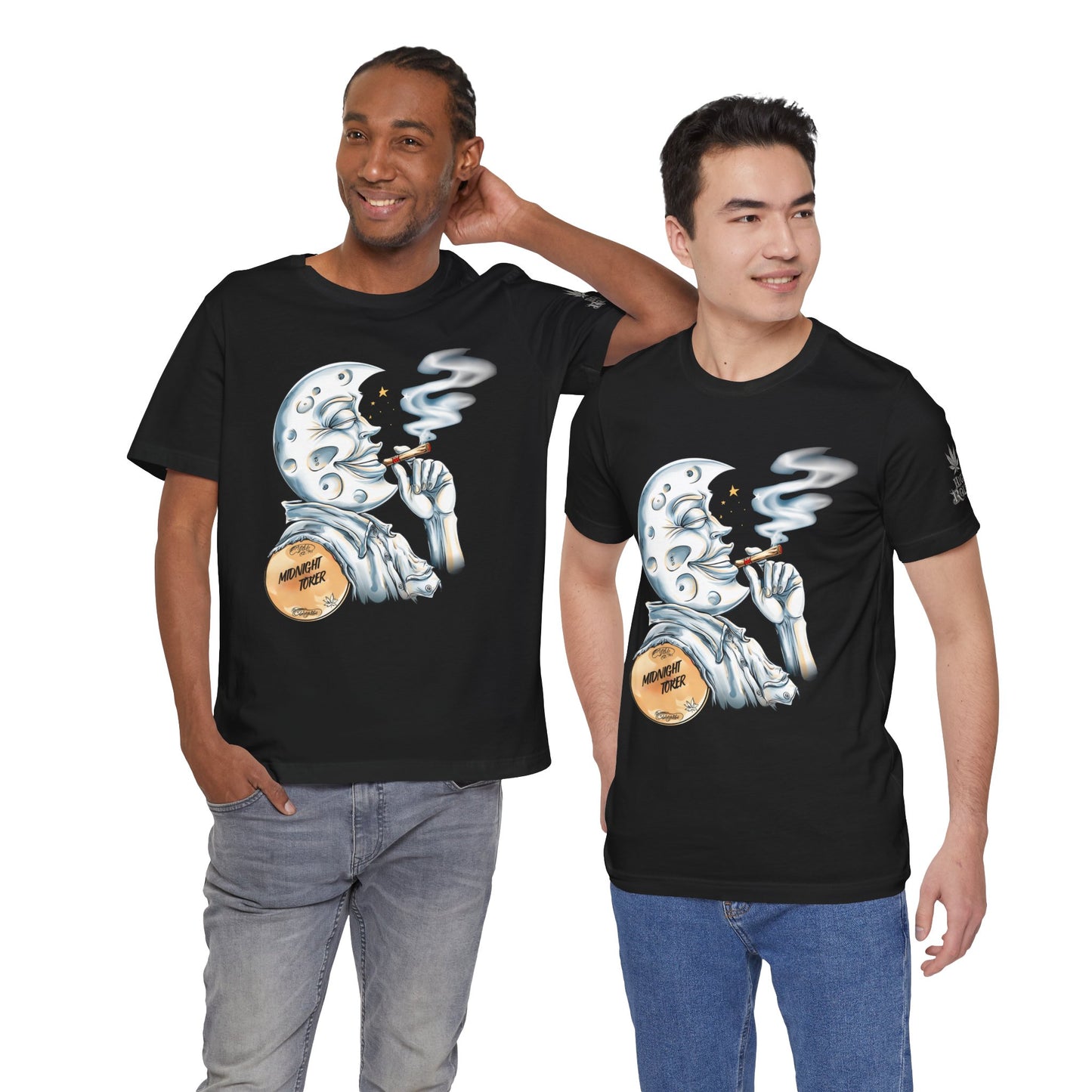 Midnight Toker Moon Tee - Celestial Cannabis Art Design | High Roller