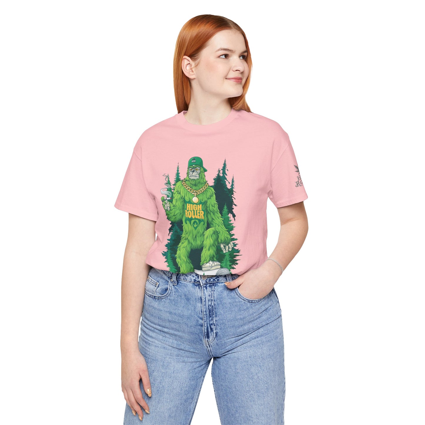 Bigfoot HIGH ROLLER Halloween Cannabis Forest T-Shirt - Premium Sasquatch Lifestyle Legend 420 Apparel