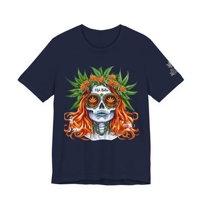 Sugar Skull Goddess Tee - Premium Airlume Cotton Cannabis Culture Day of Dead Art
