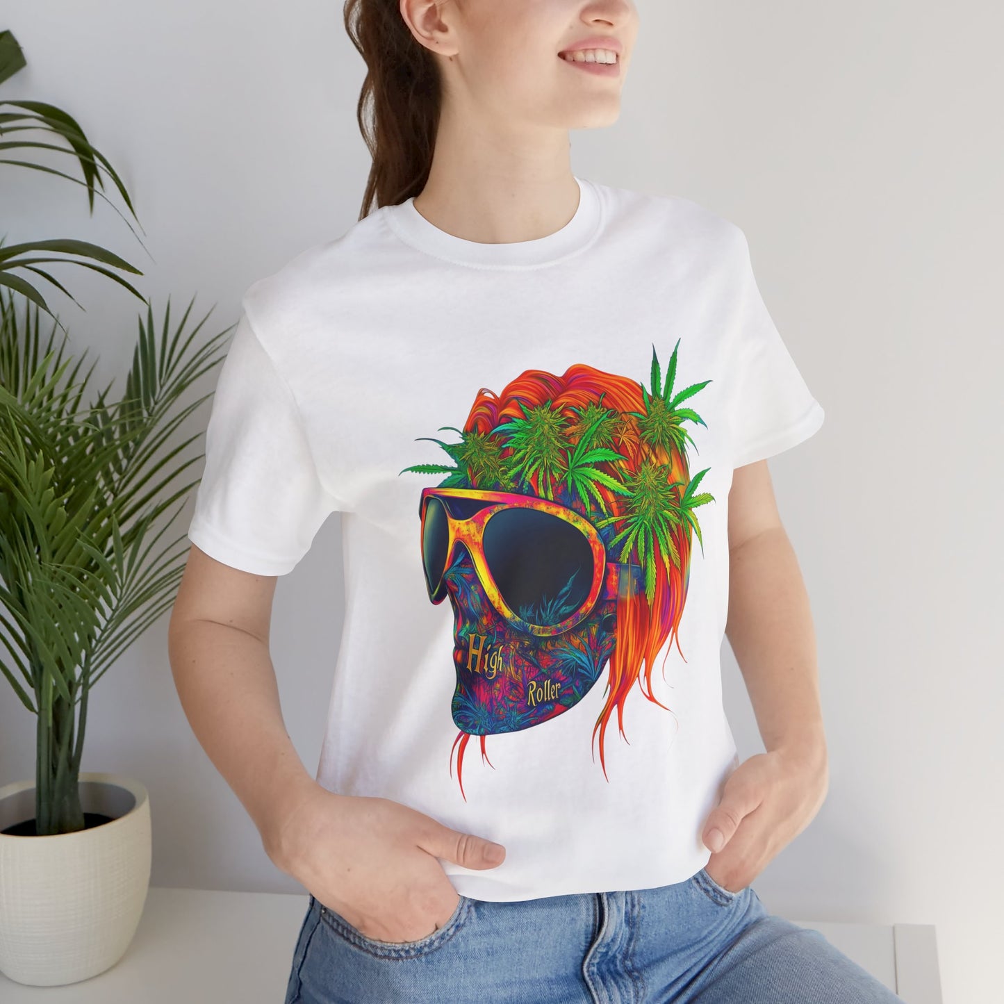 Psychedelic Summer Skull HIGH ROLLER T-Shirt - Premium Cannabis Vibes Apparel"