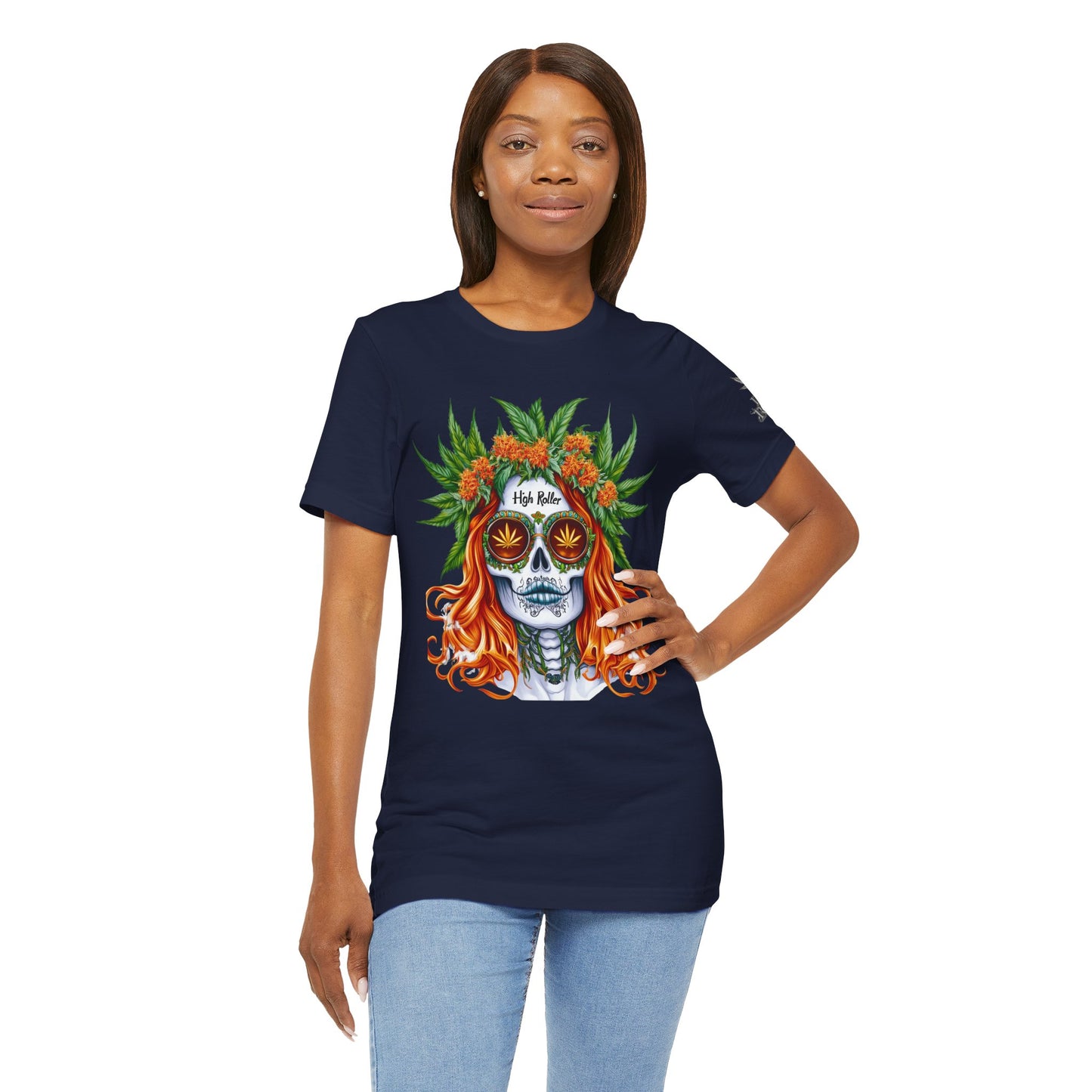 Sugar Skull Goddess Tee - Premium Airlume Cotton Cannabis Culture Day of Dead Art