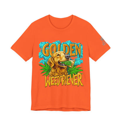 High Roller Golden Weedtriever Cannabis T-Shirt - Premium 420 Dog Lover Humor Golden Retriever Pun Comedy Pet Culture Apparel