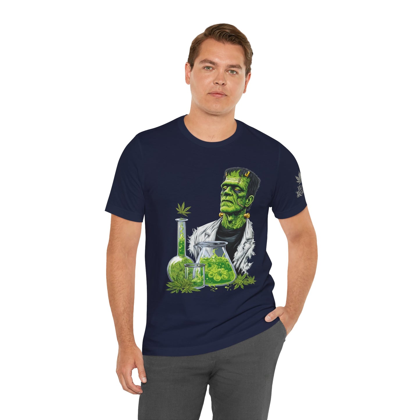 Frankenstein's Laboratory HIGH ROLLER Halloween Cannabis T-Shirt - Premium Monster Scientist 420 Experiment Apparel