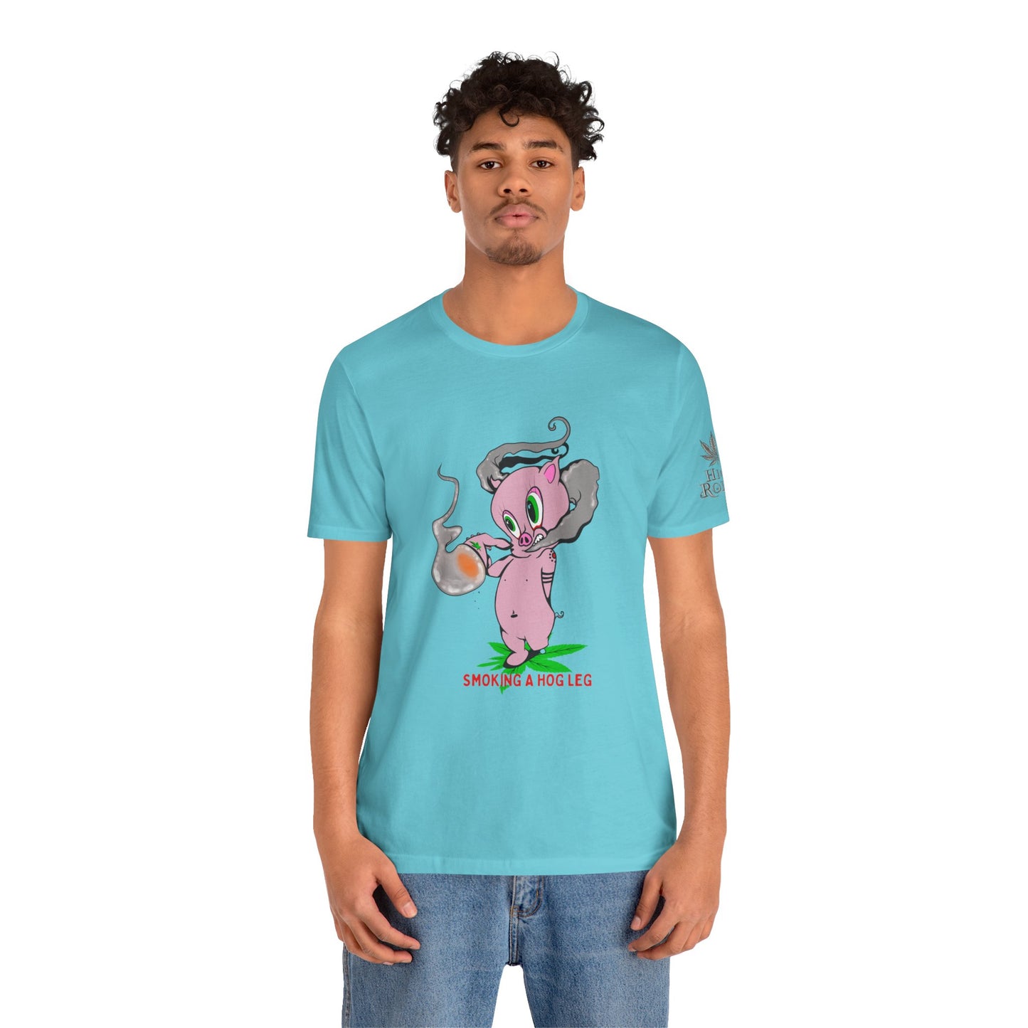 Smoking Hog Leg Pink Pig Tee - Premium Airlume Cotton Cannabis Culture Art