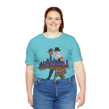 High Roller Urban Legends Cannabis T-Shirt - Premium 420 City Skyline Street Culture Double Exposure Apparel