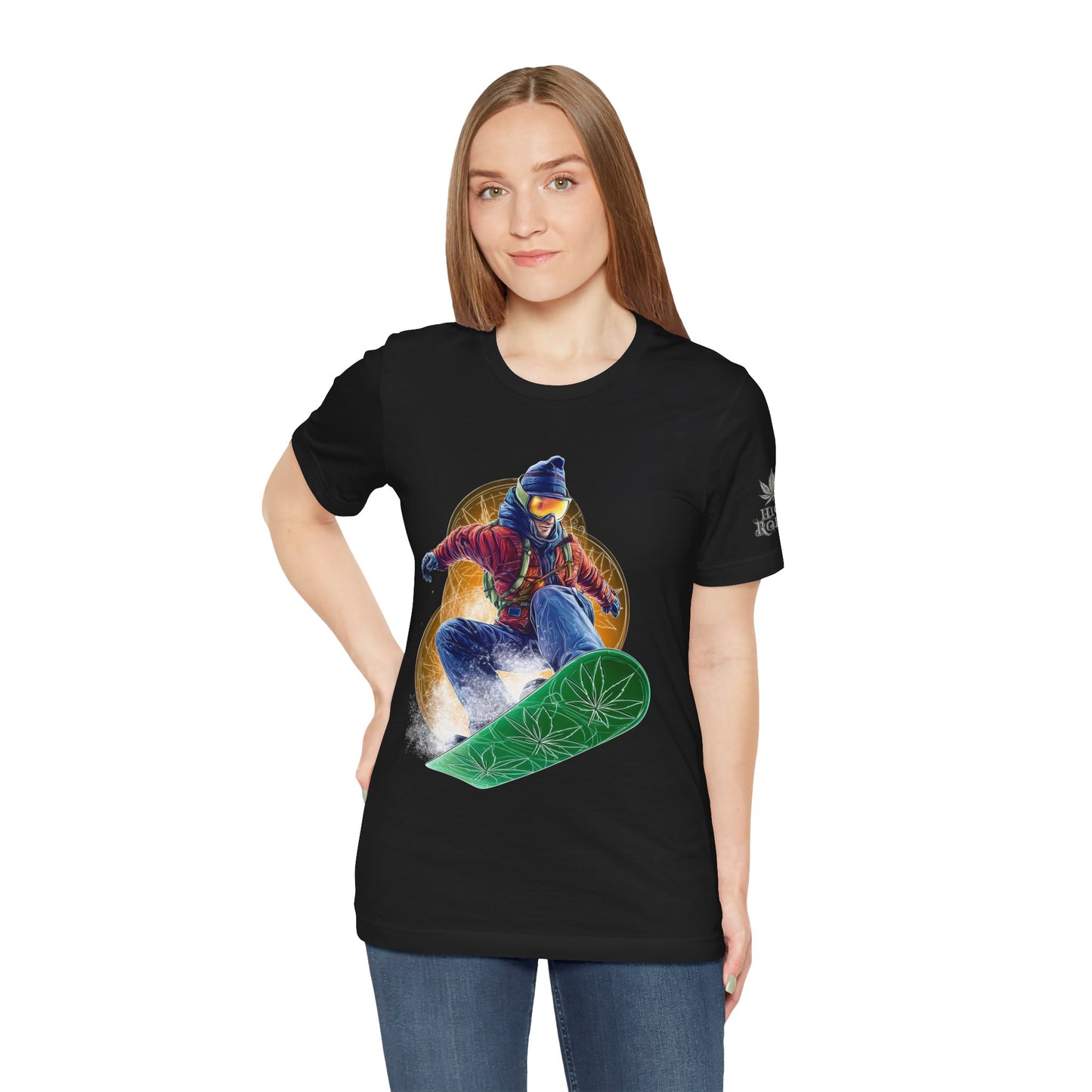 High Roller Snowboard Cannabis T-Shirt - Premium 420 Winter Sports Action Shred Mountain Lifestyle Apparel