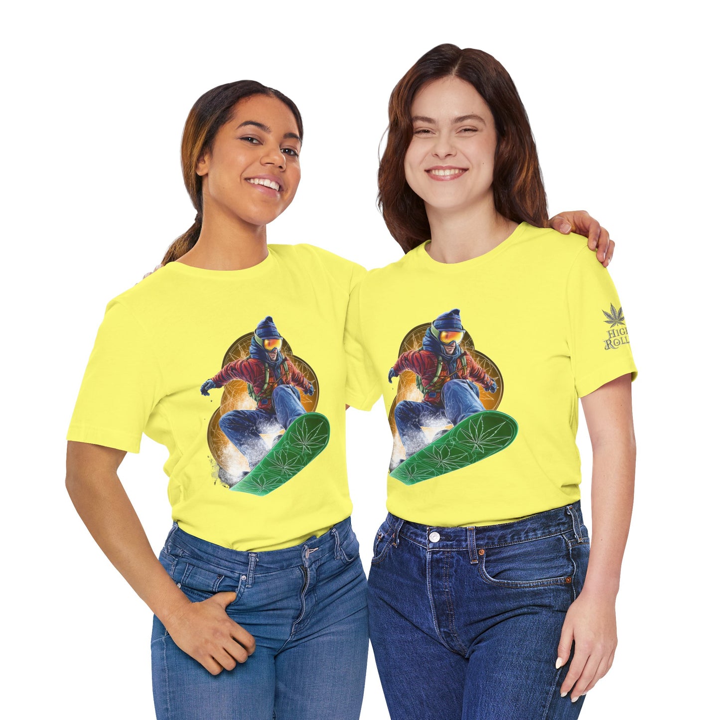 High Roller Snowboard Cannabis T-Shirt - Premium 420 Winter Sports Action Shred Mountain Lifestyle Apparel