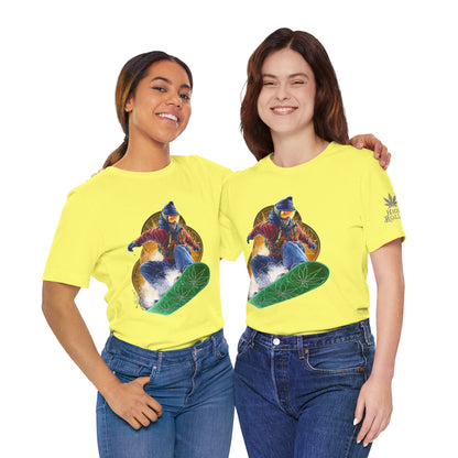High Roller Snowboard Cannabis T-Shirt - Premium 420 Winter Sports Action Shred Mountain Lifestyle Apparel