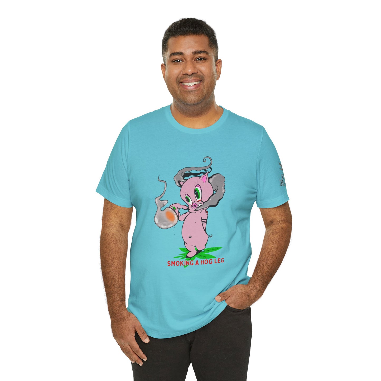 Smoking Hog Leg Pink Pig Tee - Premium Airlume Cotton Cannabis Culture Art