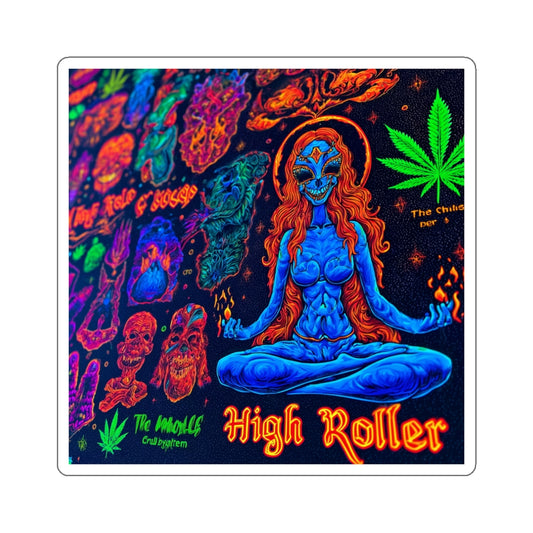 Psychedelic Cannabis Meditation Art Sticker | High Roller Trippy Design | Premium Die-Cut Vinyl Decal
