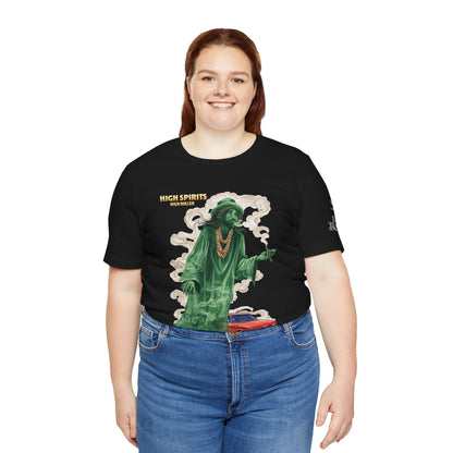 High Spirits HIGH ROLLER Halloween Cannabis Ghost T-Shirt - Premium Spectral Lowrider Phantom 420 Apparel