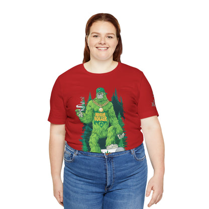 Bigfoot HIGH ROLLER Halloween Cannabis Forest T-Shirt - Premium Sasquatch Lifestyle Legend 420 Apparel