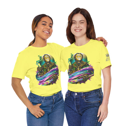 Psychedelic Jason Swoosh Cannabis T-Shirt - Premium Horror 420 Orange Edition Apparel