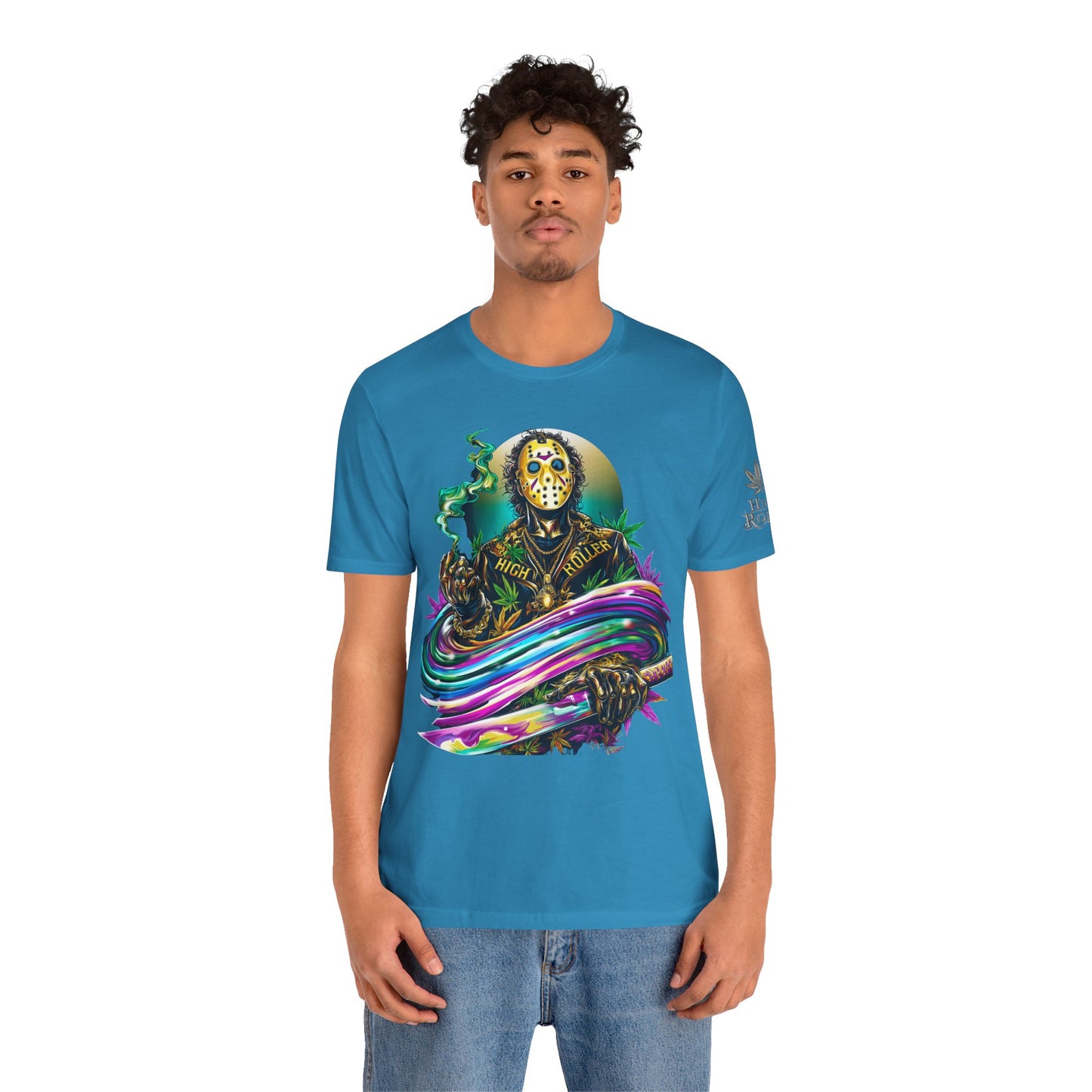 Psychedelic Jason Swoosh Cannabis T-Shirt - Premium Horror 420 Orange Edition Apparel
