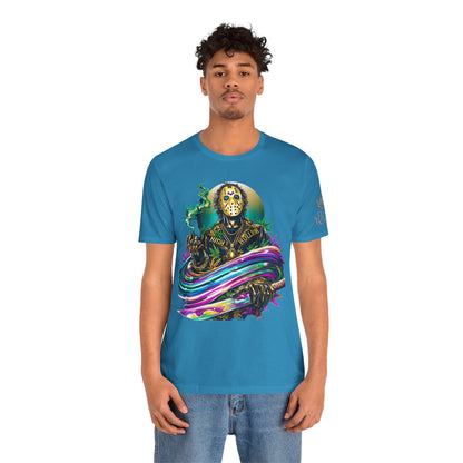 Psychedelic Jason Swoosh Cannabis T-Shirt - Premium Horror 420 Orange Edition Apparel
