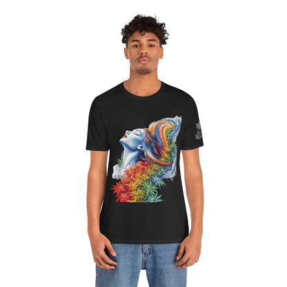 Rainbow Bloom Tee - Premium Airlume Cotton Cannabis Culture Spectrum Goddess Art