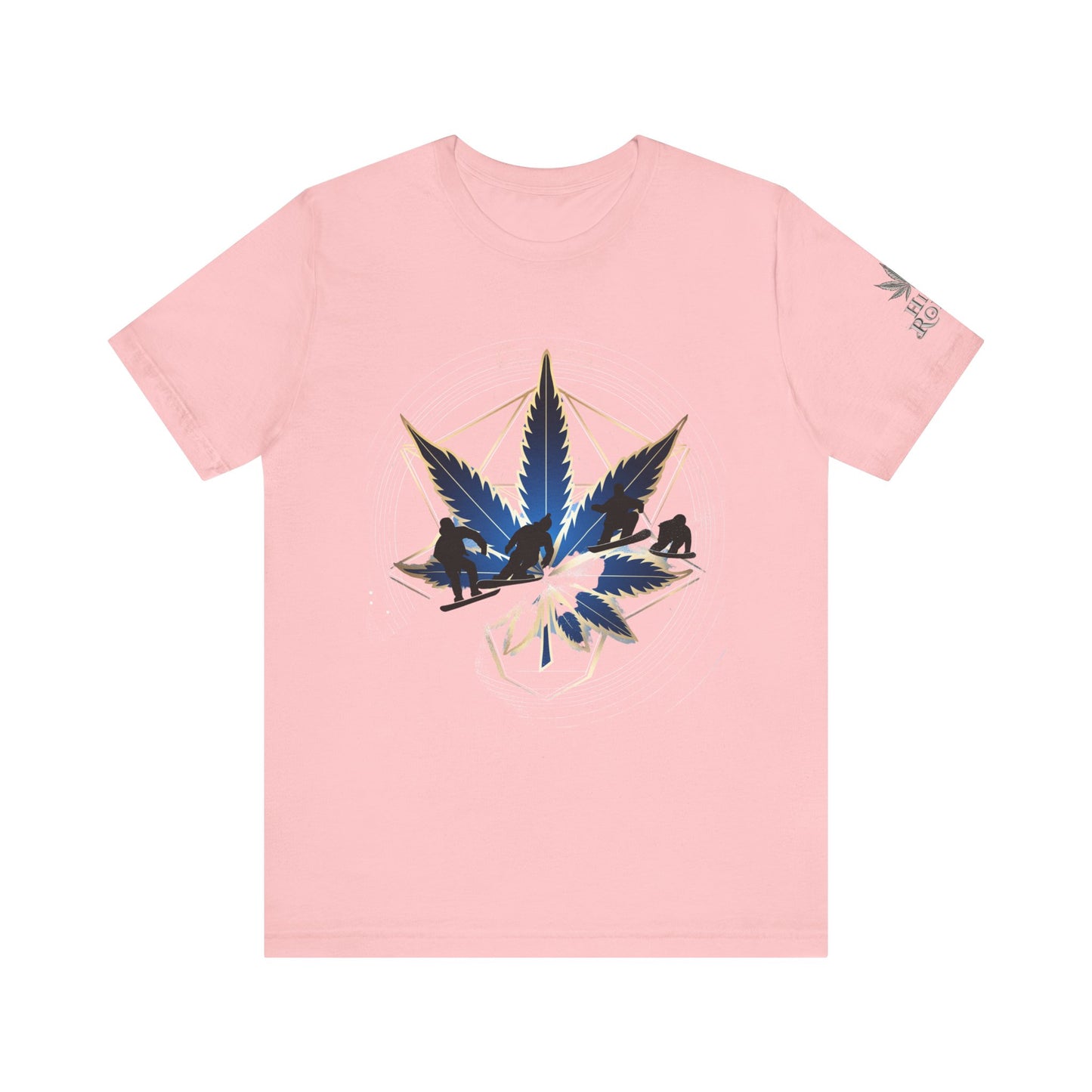 Sacred Geometry Snowboard Premium Cannabis Culture T-Shirt - Emerald Green Tee With Action Sports And Crystalline Cannabis Geometric Mandala