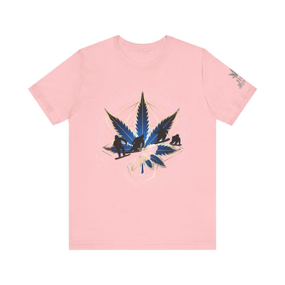 Sacred Geometry Snowboard Premium Cannabis Culture T-Shirt - Emerald Green Tee With Action Sports And Crystalline Cannabis Geometric Mandala