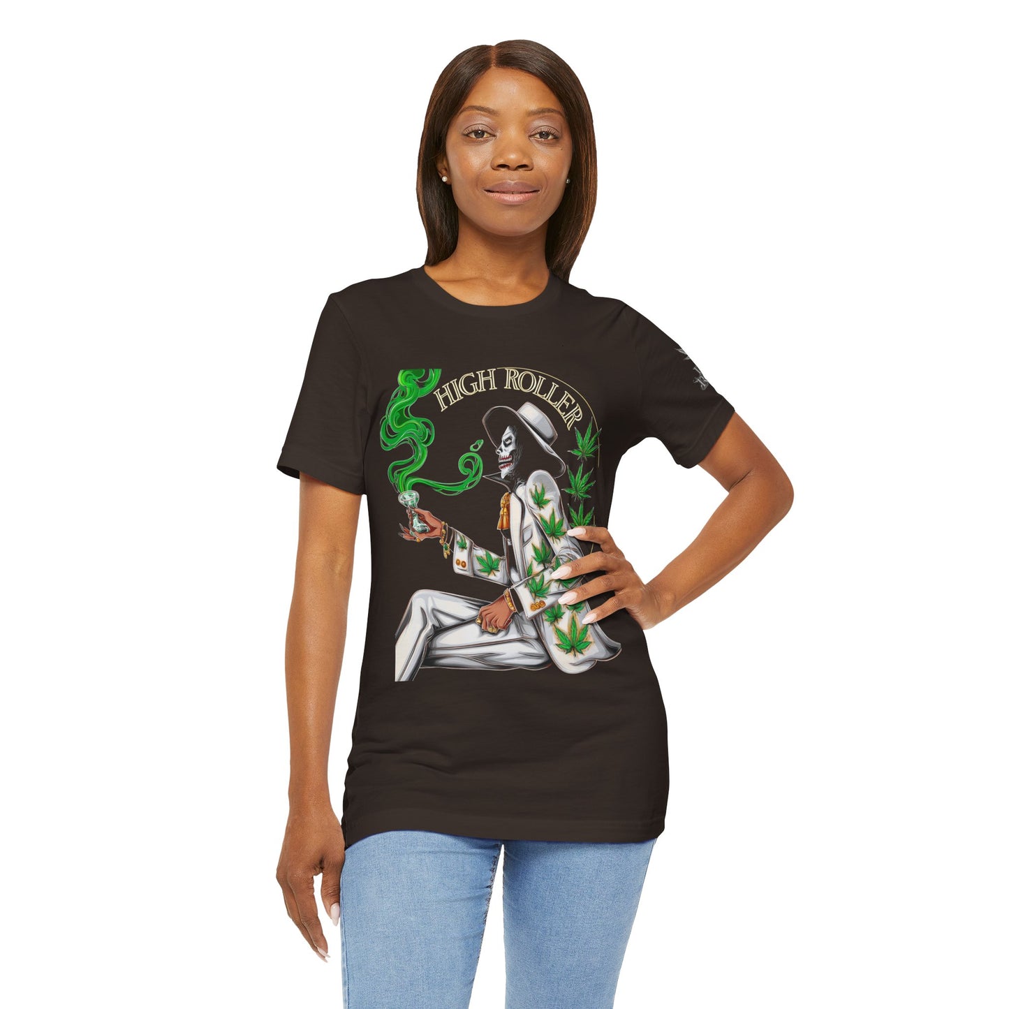 Skeletal HIGH ROLLER Halloween Cannabis Lounge T-Shirt - Premium Death's Day Off Botanical Relaxation 420 Apparel