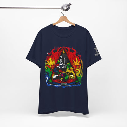 High Roller Sacred Buddha Cannabis T-Shirt - Premium 420 Spiritual Meditation Enlightenment Botanical Artistry Apparel