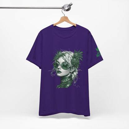 Green Queen T-Shirt - Premium Airlume Cotton Cannabis Crown Portrait Art Tee