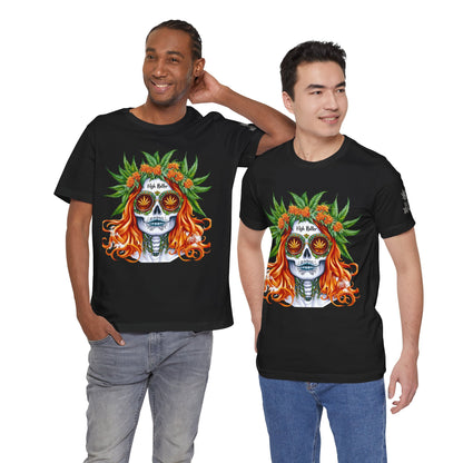 Sugar Skull Goddess Tee - Premium Airlume Cotton Cannabis Culture Day of Dead Art