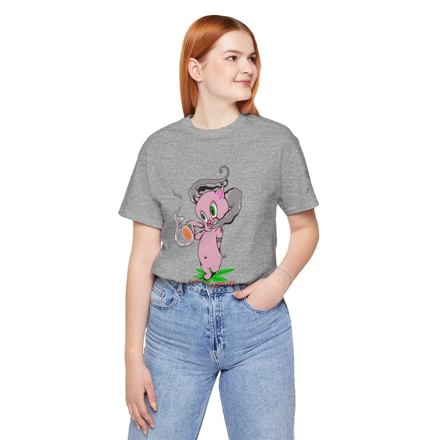 Smoking Hog Leg Pink Pig Tee - Premium Airlume Cotton Cannabis Culture Art