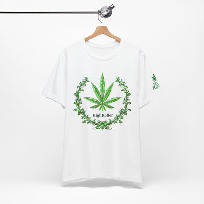 Cannabis Crest Wreath Tee - Botanical Elegance Art Design | High Roller