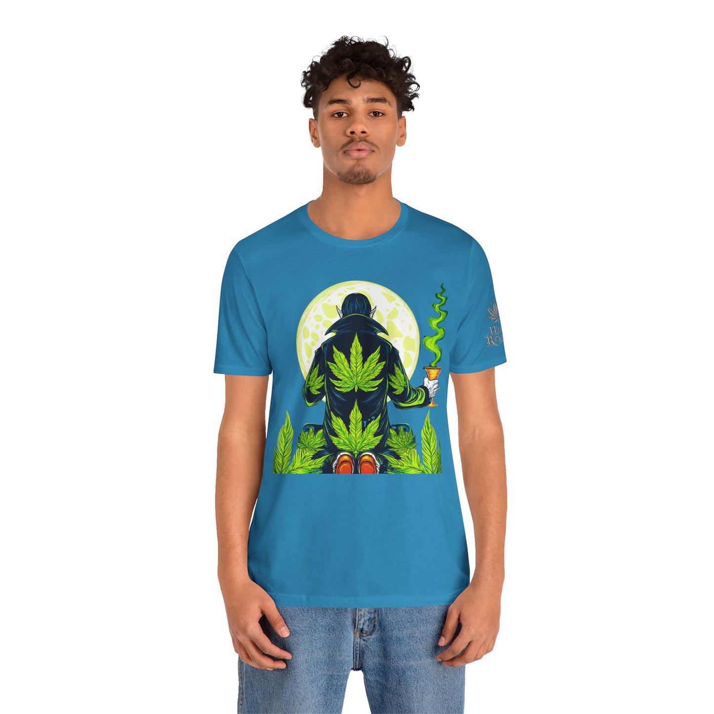 Luxury Gothic Cannabis Vampire T-Shirt - Premium Dark HIGH ROLLER Streetwear - Elevated Nocturnal 420 Fashion
