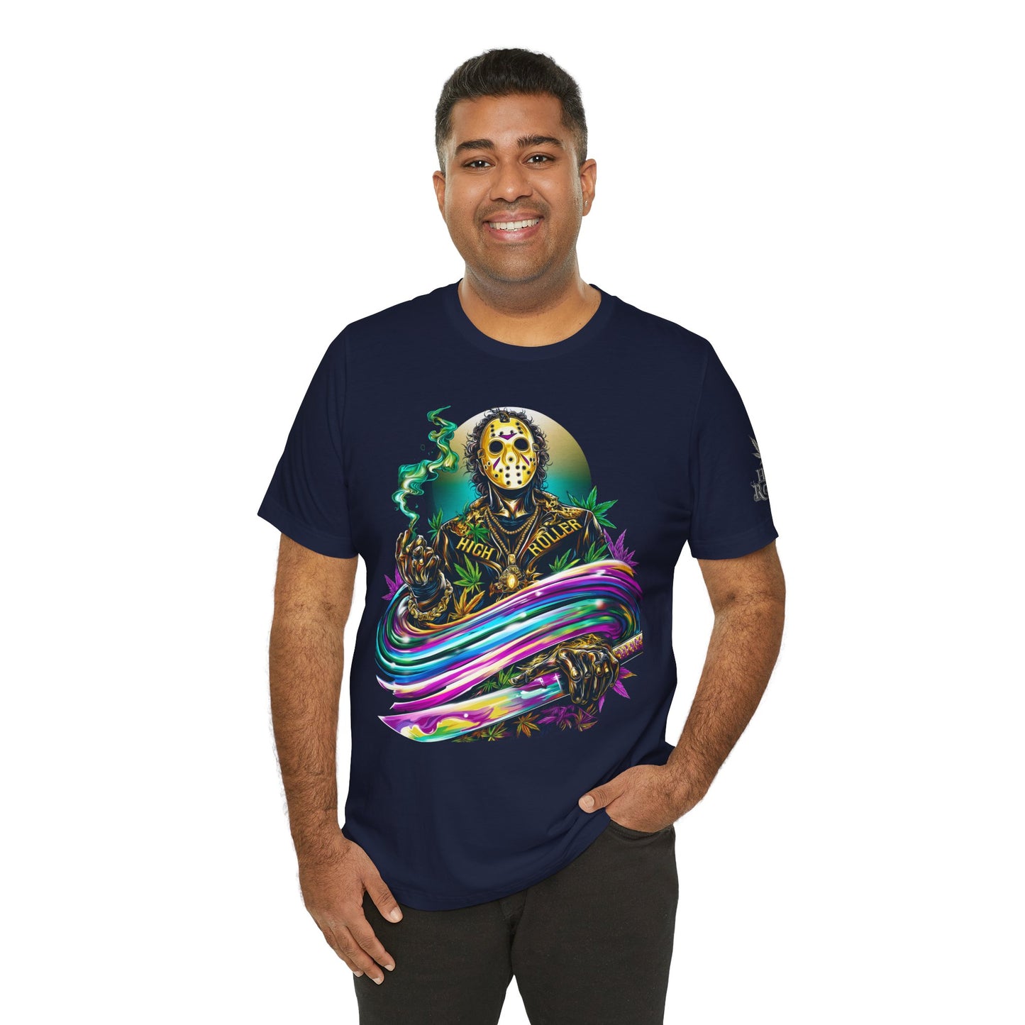 Psychedelic Jason Swoosh Cannabis T-Shirt - Premium Horror 420 Orange Edition Apparel