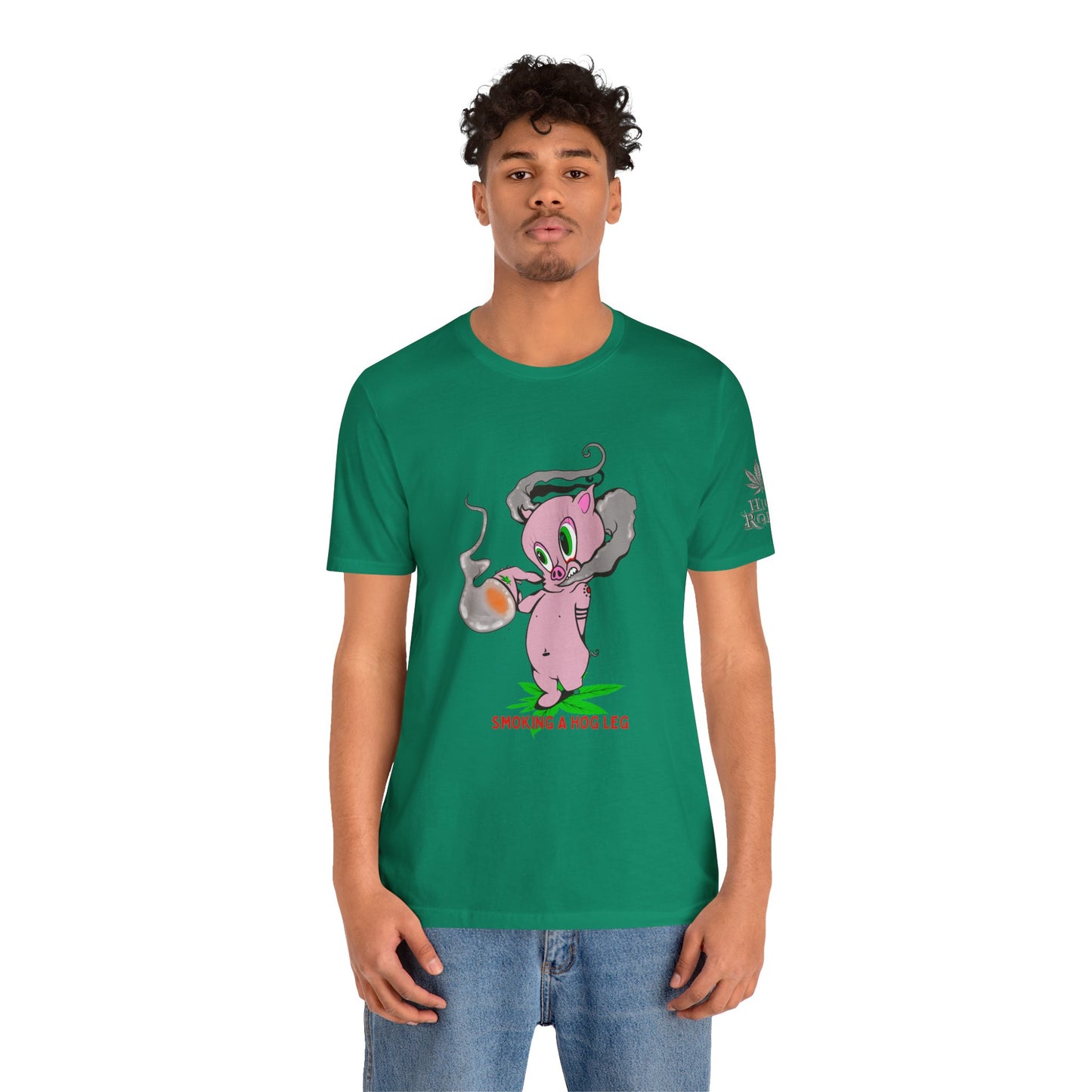 Smoking Hog Leg Pink Pig Tee - Premium Airlume Cotton Cannabis Culture Art