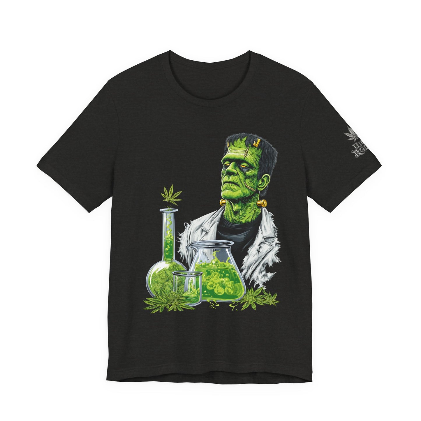 Frankenstein's Laboratory HIGH ROLLER Halloween Cannabis T-Shirt - Premium Monster Scientist 420 Experiment Apparel