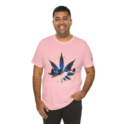 Sacred Geometry Snowboard Premium Cannabis Culture T-Shirt - Emerald Green Tee With Action Sports And Crystalline Cannabis Geometric Mandala