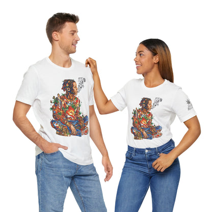 High Roller Meditation Mosaic Cannabis T-Shirt - Premium 420 Hip-Hop Zen Cross-Legged Street Culture Artistic Collage Apparel