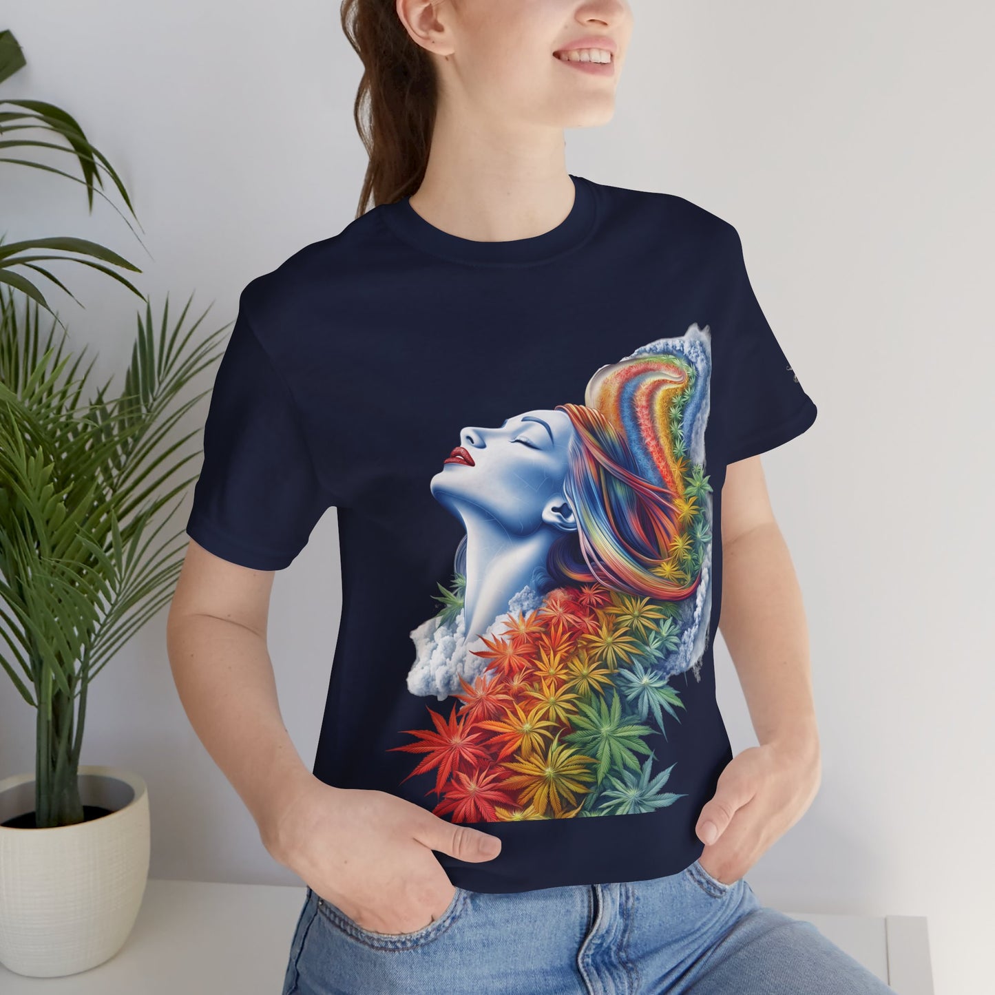 Rainbow Bloom Tee - Premium Airlume Cotton Cannabis Culture Spectrum Goddess Art