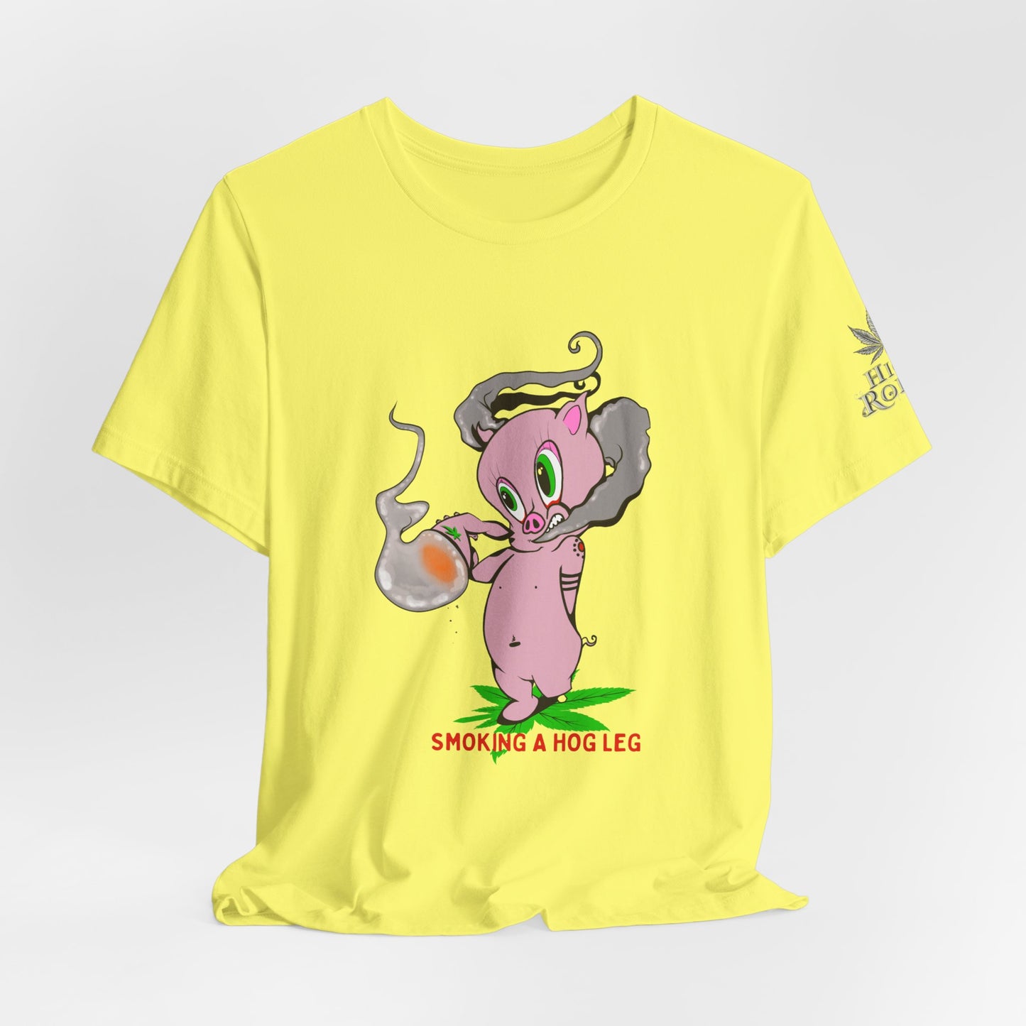 Smoking Hog Leg Pink Pig Tee - Premium Airlume Cotton Cannabis Culture Art