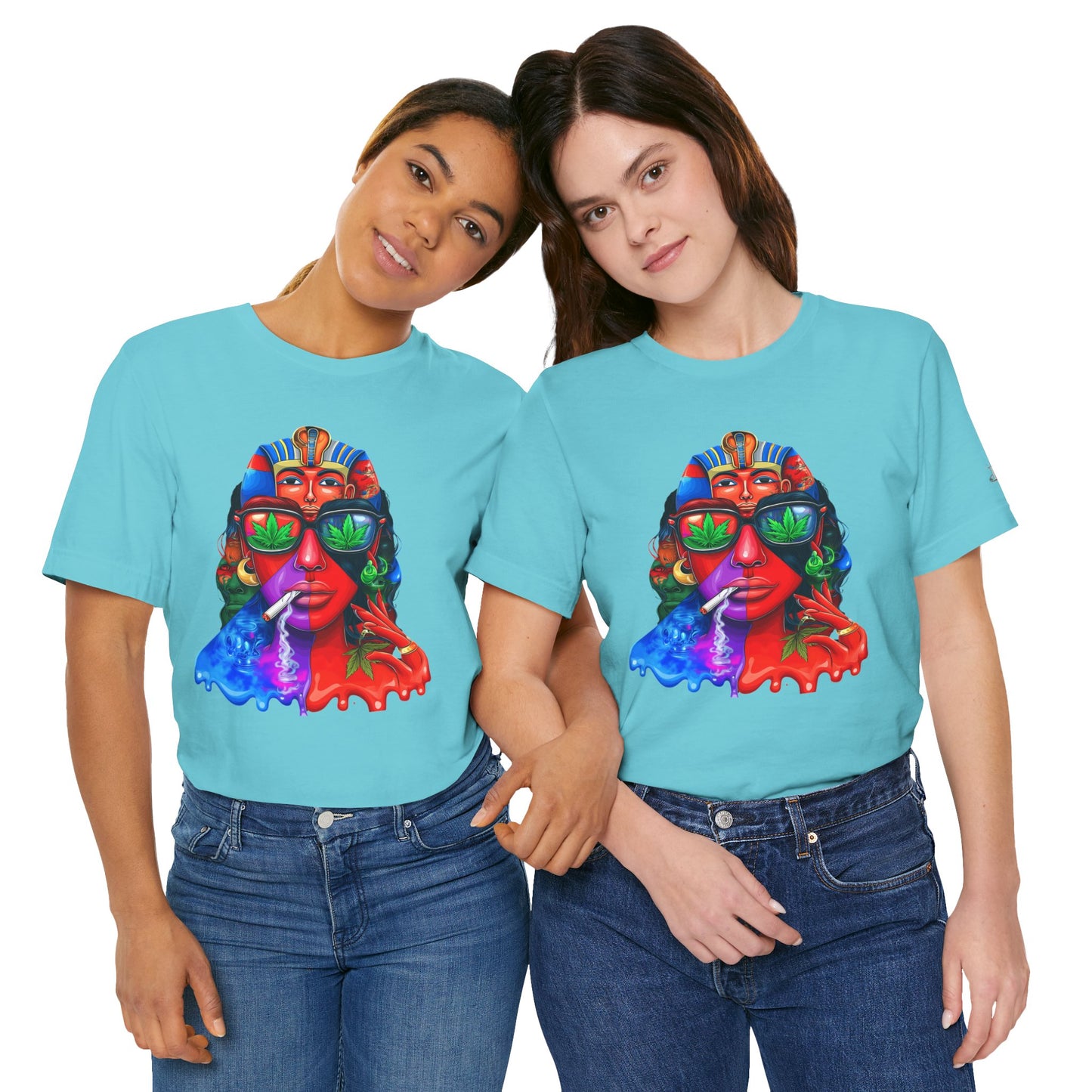 Pharaoh Vision Premium Cannabis Culture T-Shirt - Ancient Egyptian Royalty With Modern Cannabis Celebration And Psychedelic Split-Face Art