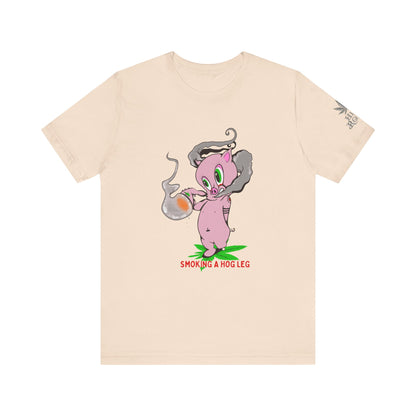 Smoking Hog Leg Pink Pig Tee - Premium Airlume Cotton Cannabis Culture Art