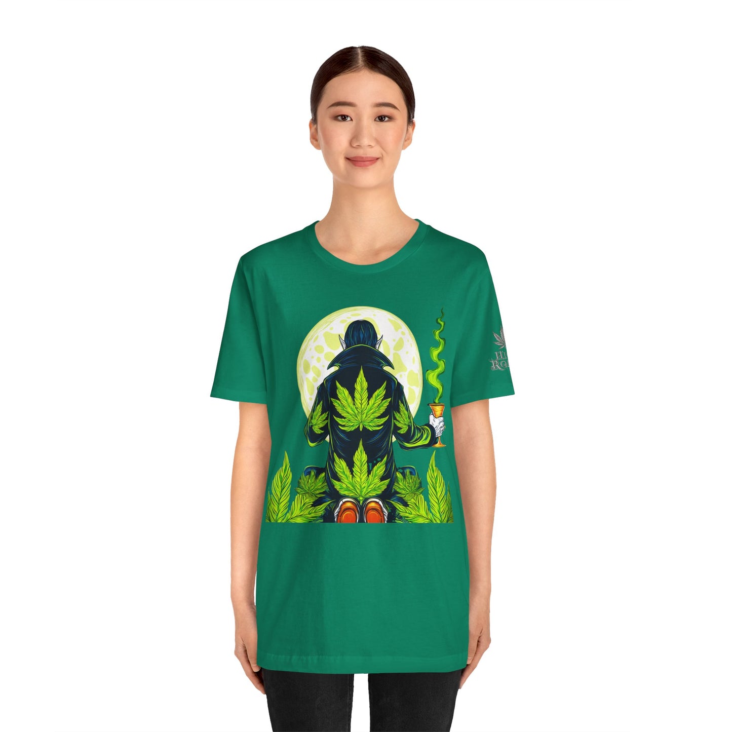 Luxury Gothic Cannabis Vampire T-Shirt - Premium Dark HIGH ROLLER Streetwear - Elevated Nocturnal 420 Fashion