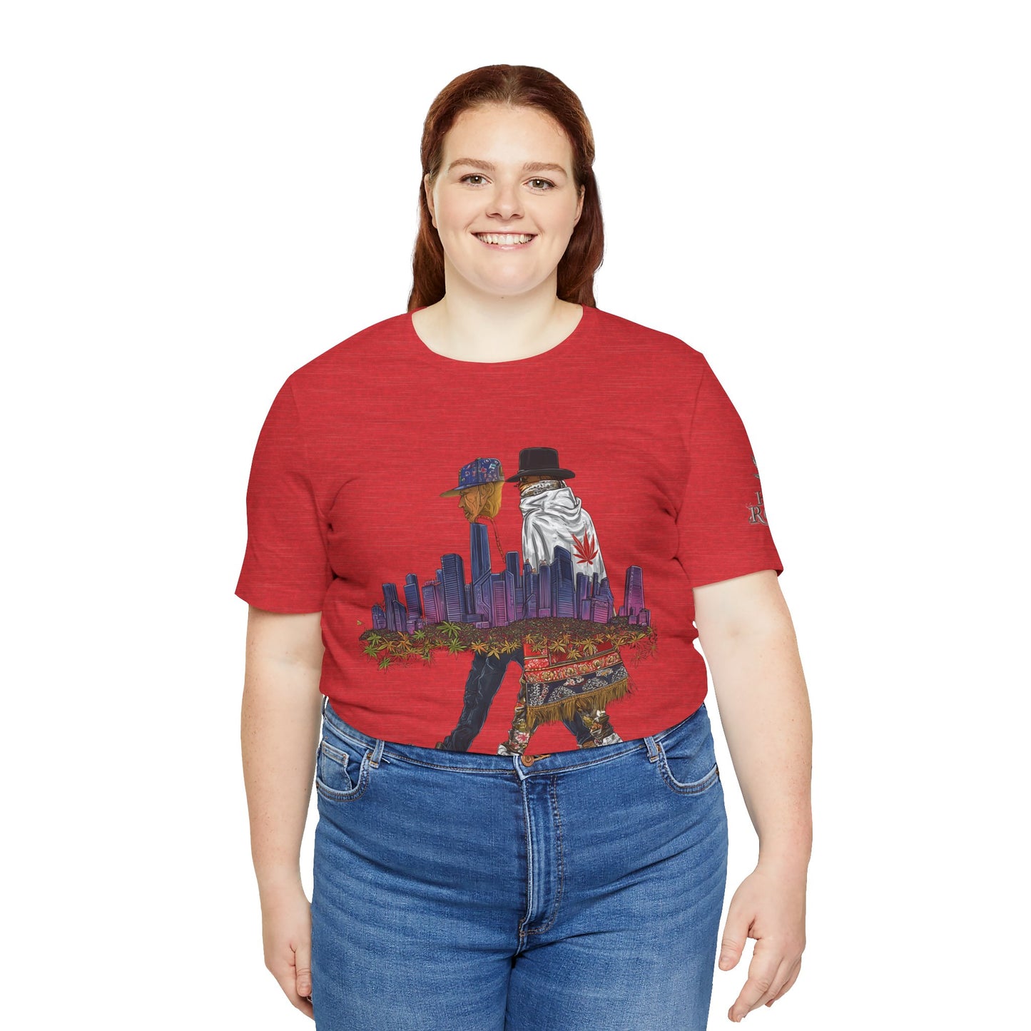 High Roller Urban Legends Cannabis T-Shirt - Premium 420 City Skyline Street Culture Double Exposure Apparel