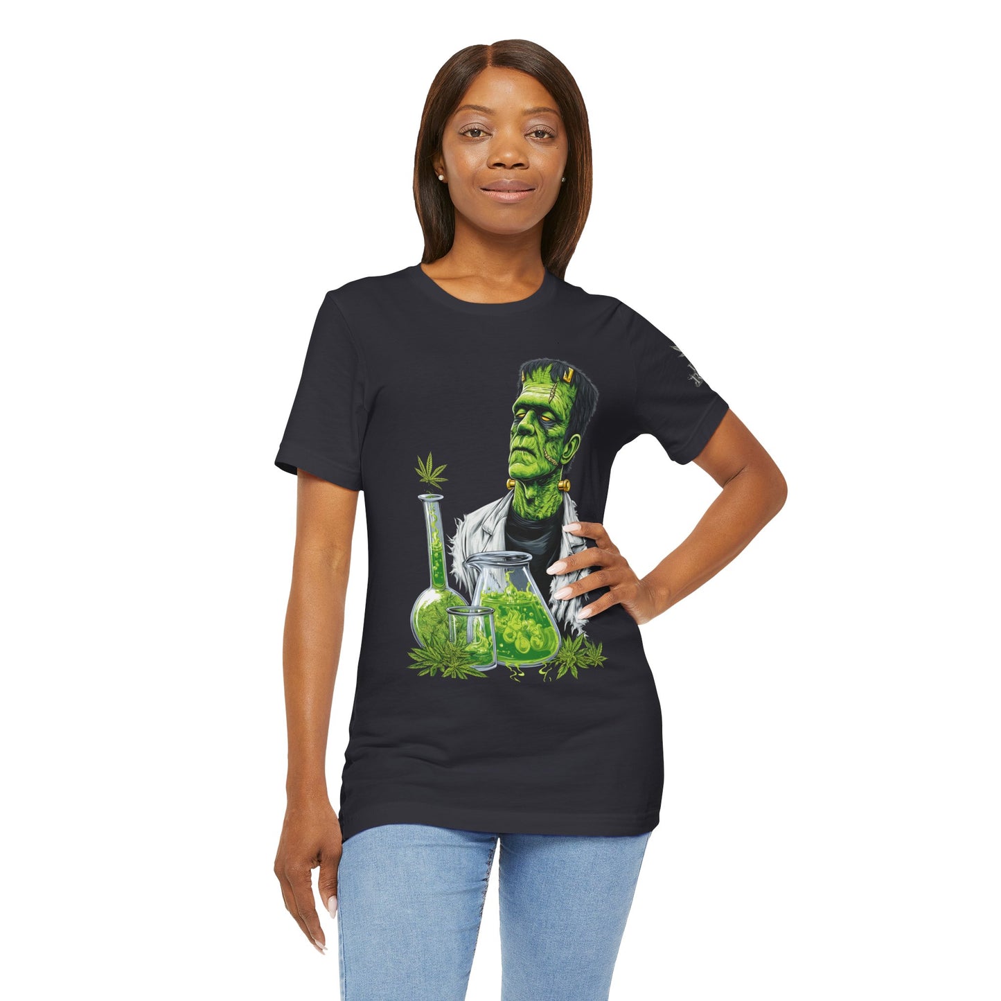 Frankenstein's Laboratory HIGH ROLLER Halloween Cannabis T-Shirt - Premium Monster Scientist 420 Experiment Apparel