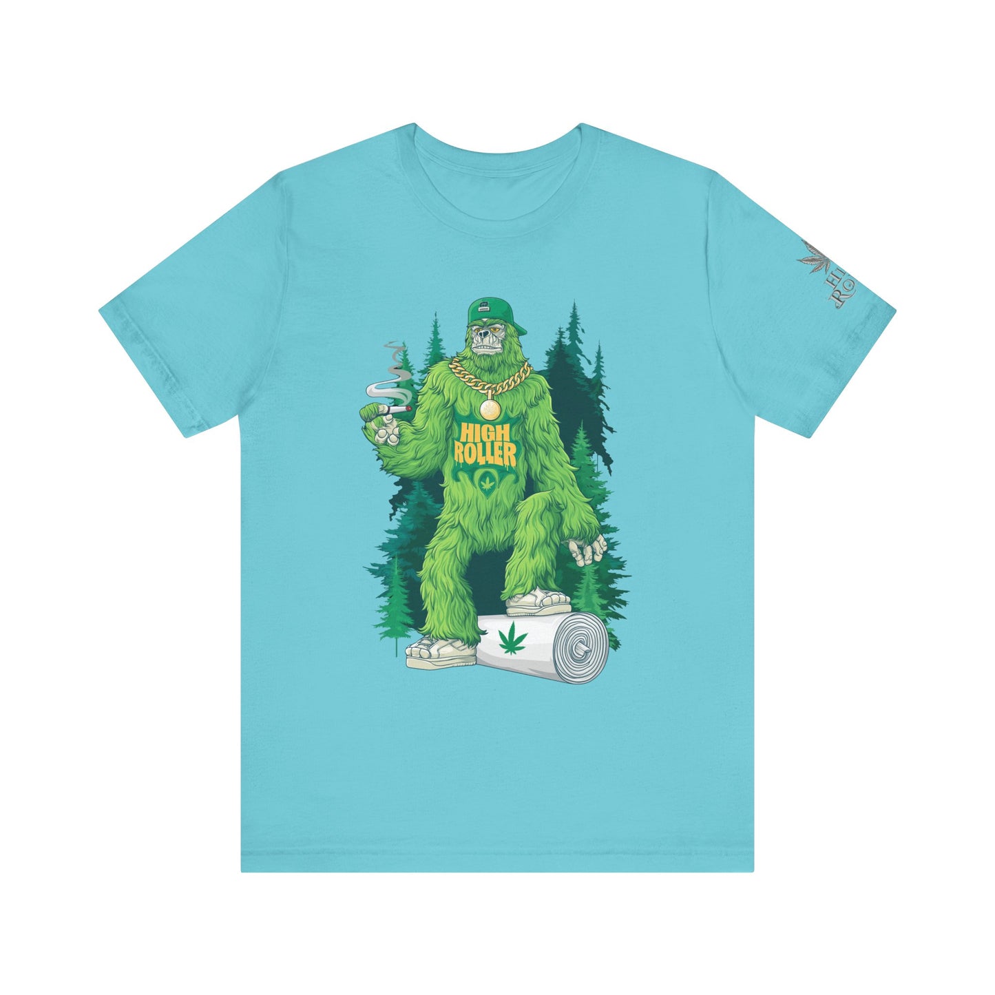 Bigfoot HIGH ROLLER Halloween Cannabis Forest T-Shirt - Premium Sasquatch Lifestyle Legend 420 Apparel