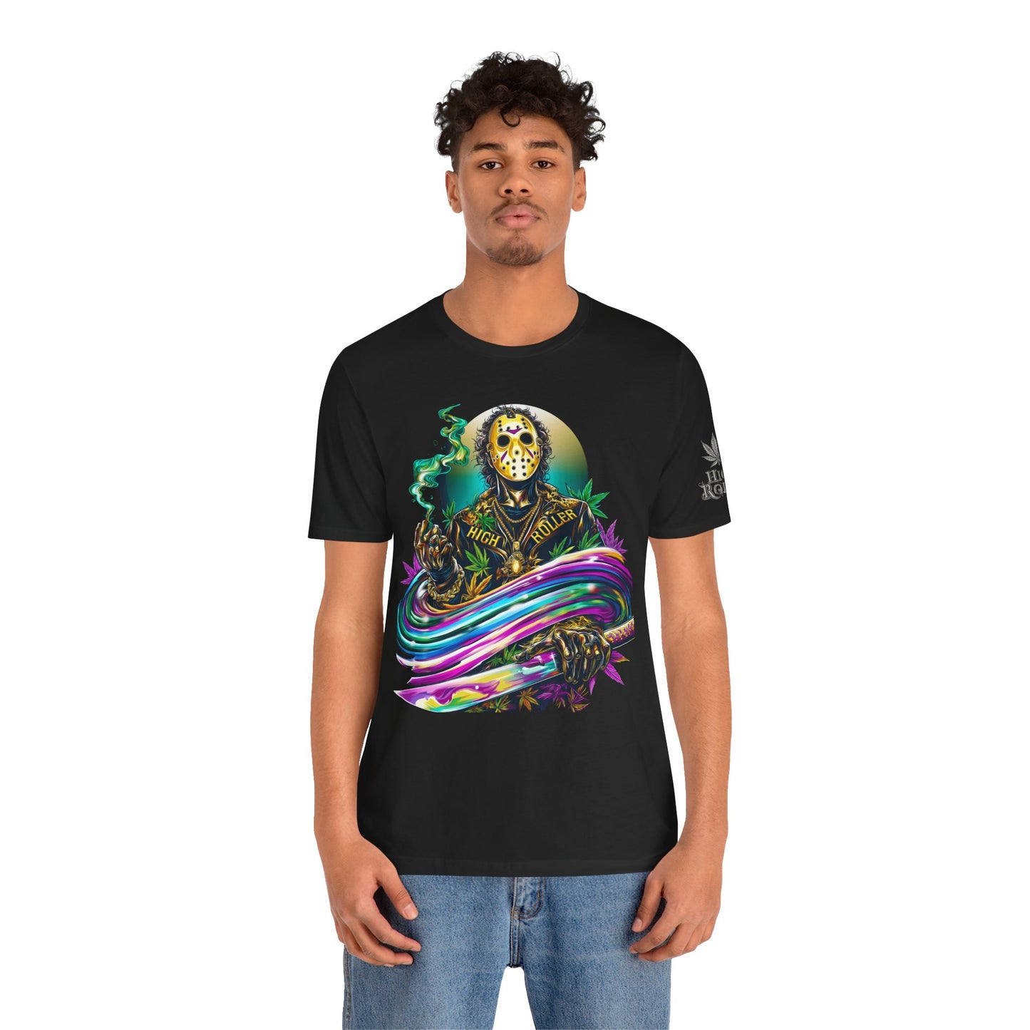 Psychedelic Jason Swoosh Cannabis T-Shirt - Premium Horror 420 Orange Edition Apparel