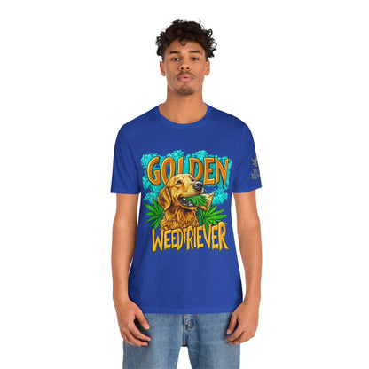 High Roller Golden Weedtriever Cannabis T-Shirt - Premium 420 Dog Lover Humor Golden Retriever Pun Comedy Pet Culture Apparel