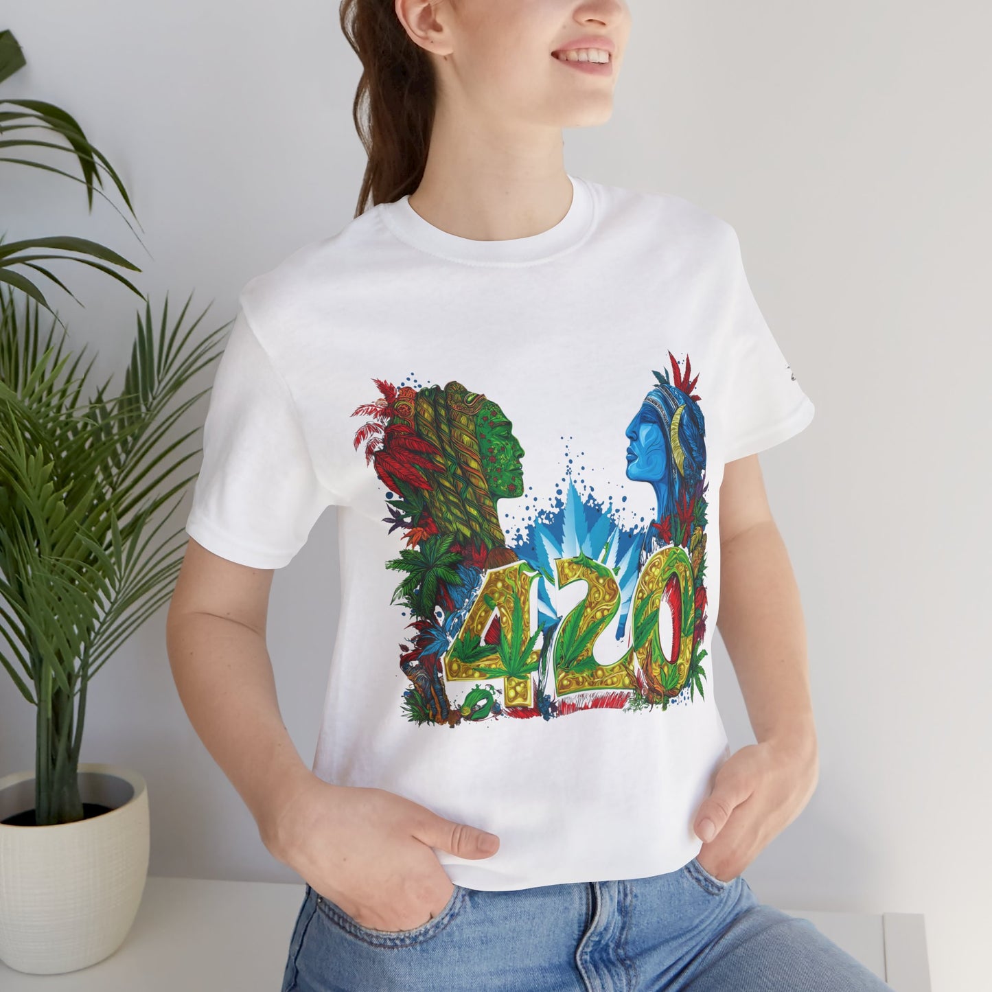 420 Celebration Premium Cannabis Culture T-Shirt - Dual Profile Art With Nature Elements And Bold 420 Typography