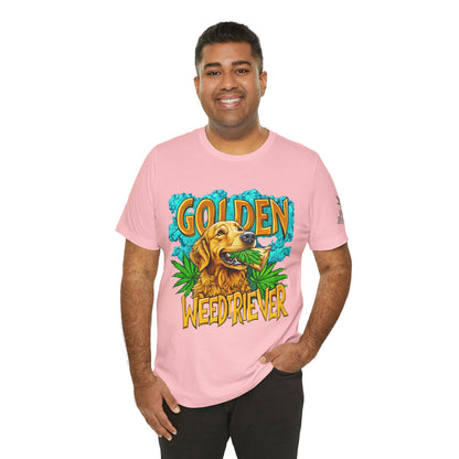 High Roller Golden Weedtriever Cannabis T-Shirt - Premium 420 Dog Lover Humor Golden Retriever Pun Comedy Pet Culture Apparel