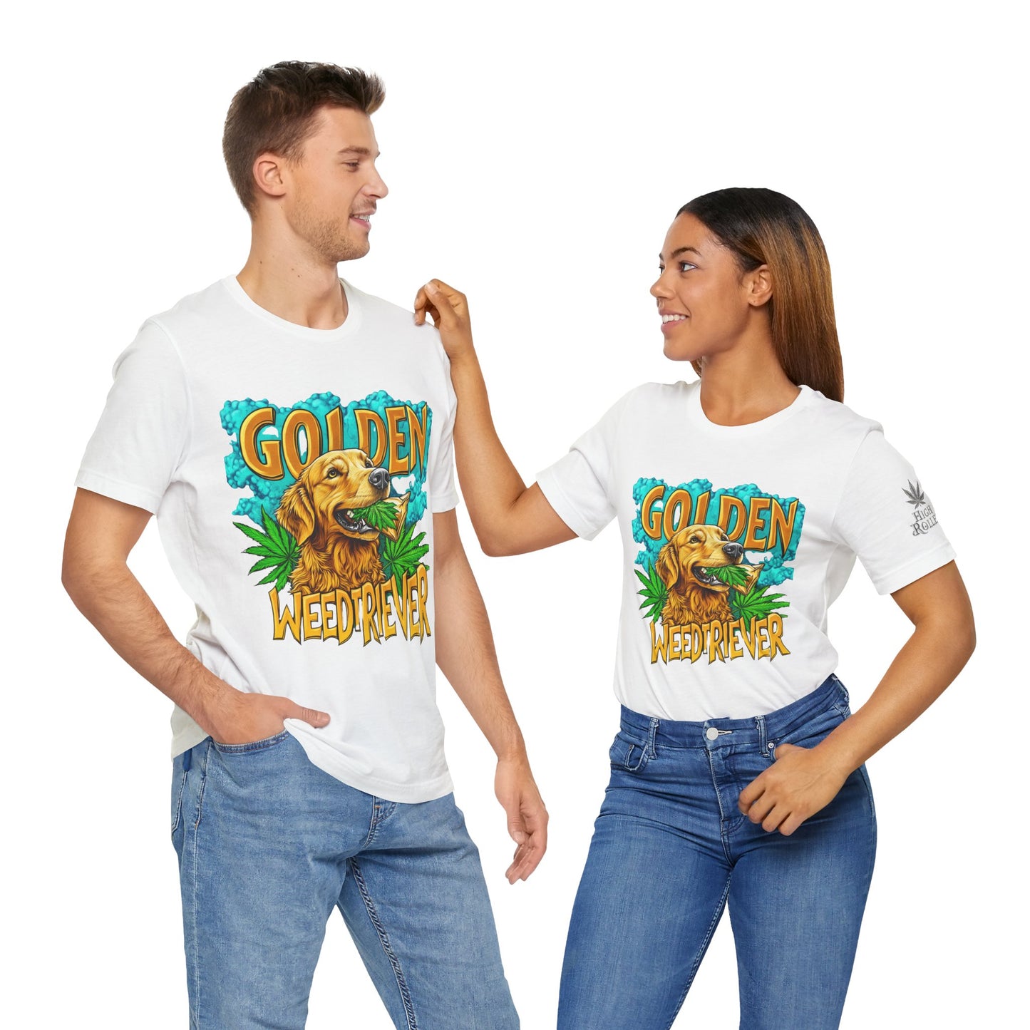 High Roller Golden Weedtriever Cannabis T-Shirt - Premium 420 Dog Lover Humor Golden Retriever Pun Comedy Pet Culture Apparel